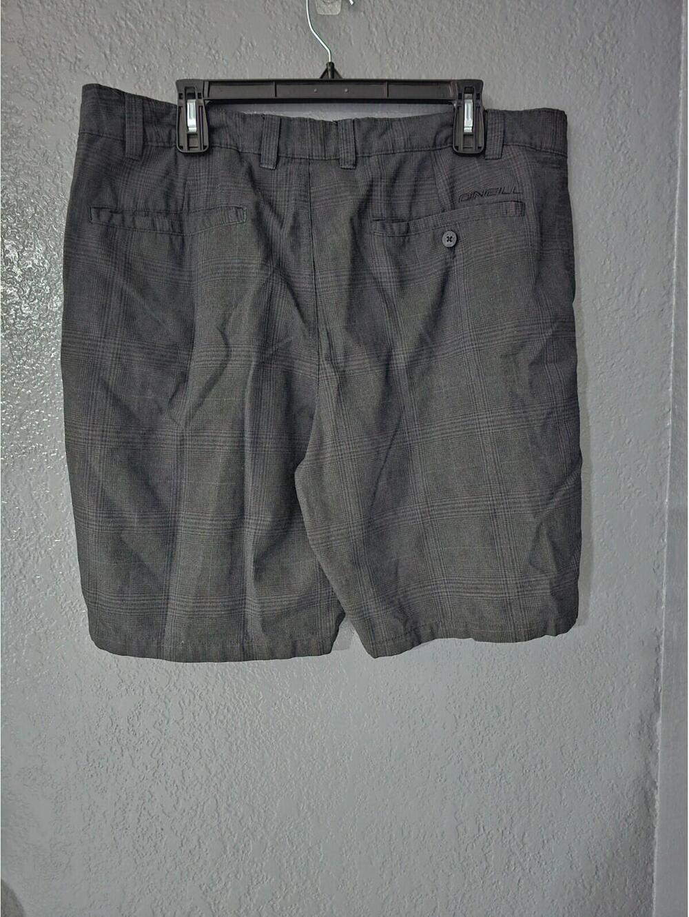 Men's O'Neill Board Shorts Striped Check Size 38 Black & Gray Pockets Flat Front - Picture 5 of 7
